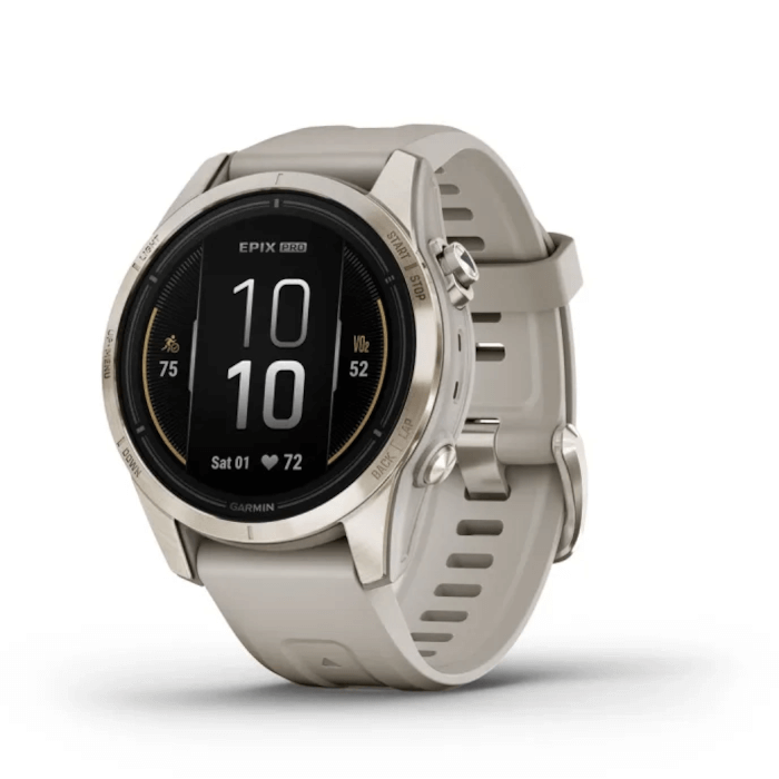 Garmin Epix Pro (Gen2) Sapphire Edition (42mm, Soft Gold, Light Sand, Silicone Band)