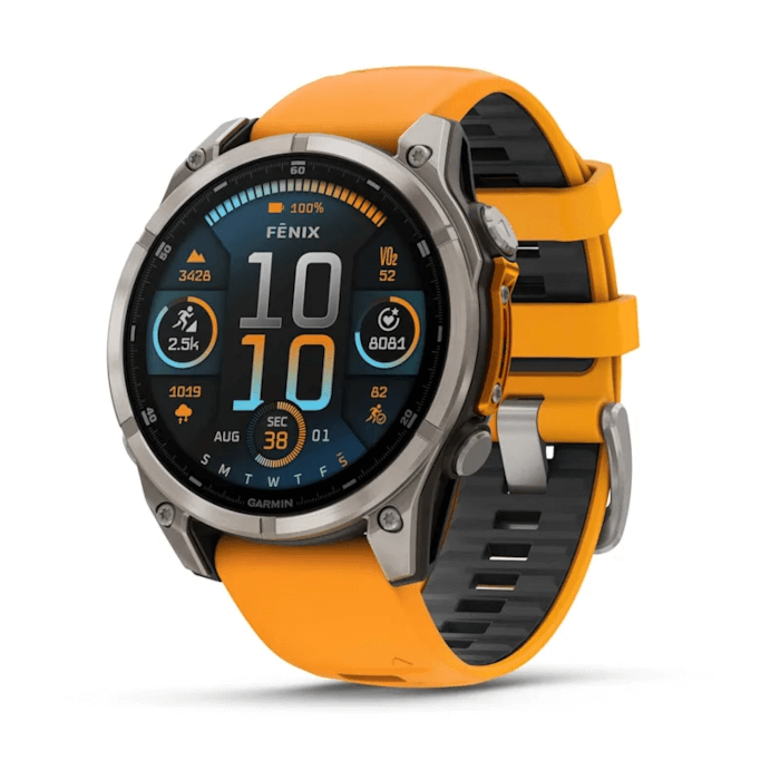Garmin Fenix 8 (47mm, AMOLED, Sapphire, Titanium, Spark Orange, Silicone Band)