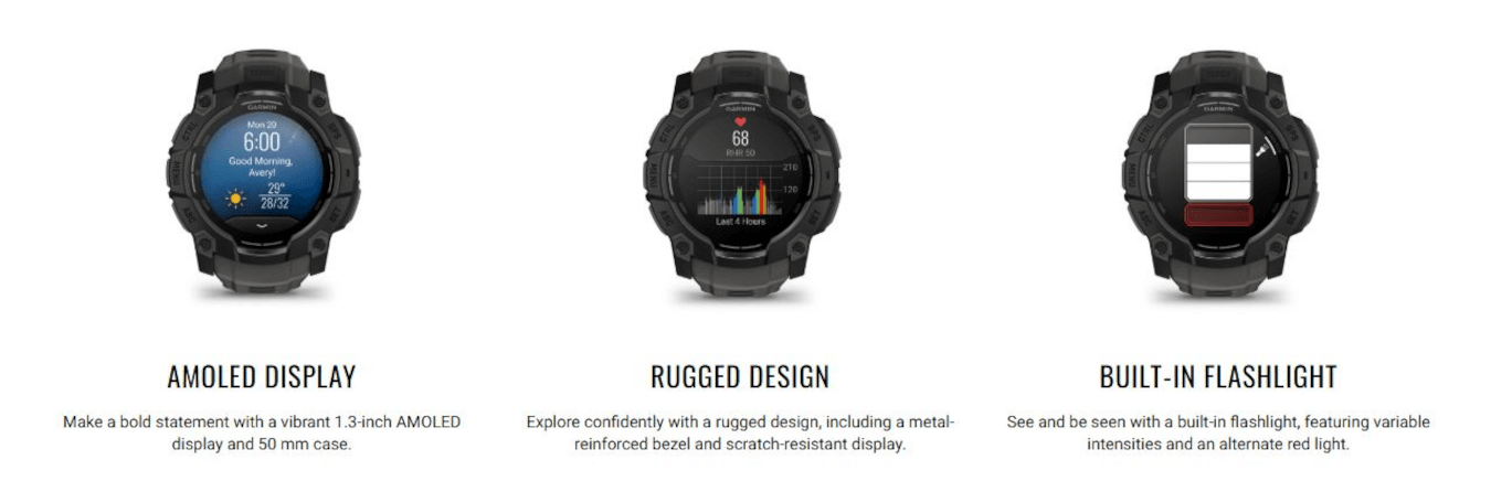 Instinct 3 (50mm, Black, Amoled, Charcoal, Band)